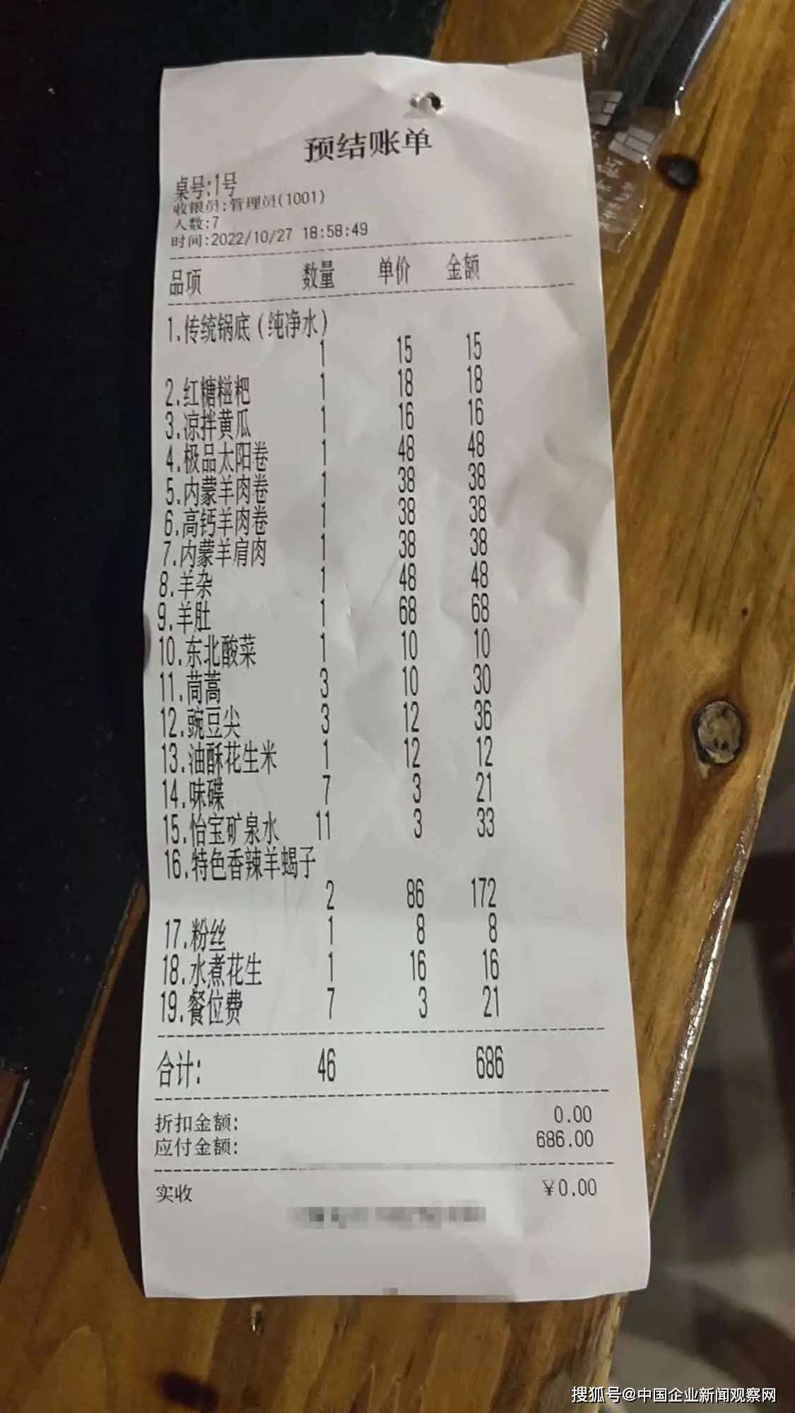 7人用餐686元后未付账就离开 收银员:1星期白干了 (图1) 7人用餐686元后未付账就离开 收银员:1星期白干了 (图1)